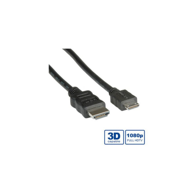 Roline HDMI кабел, HDMI Type-A  -  HDMI Type C-mini, 2 м, черен