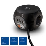 ACT разклонител куб с 3 гнезда, 3 x USB-A, черен, 1.5 м, с ключ