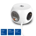 ACT разклонител куб с 3 гнезда, 3 x USB-A, бял, 1.5м, с ключ
