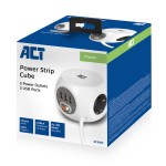 ACT разклонител куб с 3 гнезда, 3 x USB-A, бял, 1.5м, с ключ