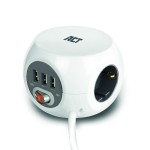 ACT разклонител куб с 3 гнезда, 3 x USB-A, бял, 3.0 м, с ключ