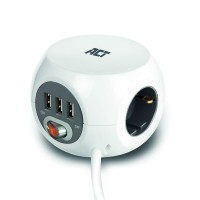 ACT разклонител куб с 3 гнезда, 3 x USB-A, бял, 3.0 м, с ключ