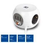ACT разклонител куб с 3 гнезда, 3 x USB-A, бял, 3.0 м, с ключ