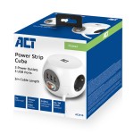 ACT разклонител куб с 3 гнезда, 3 x USB-A, бял, 3.0 м, с ключ