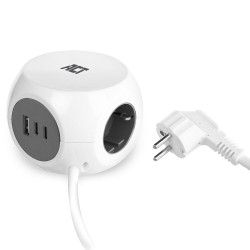 ACT разклонител куб с 3 гнезда, USB-C/A портове, 30W Power Delivery, кабел 1.5 м