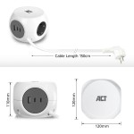 ACT разклонител куб с 3 гнезда, USB-C/A портове, 30W Power Delivery, кабел 1.5 м