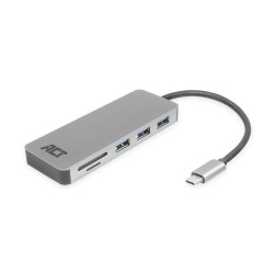 ACT AC7050 USB-C хъб 3.0, 3× USB-A, четец за карти, PD pass-through, алуминиев корпус