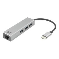 ACT AC7055 USB-C хъб с 3 USB-A порта и Gigabit Ethernet, USB 3.2 Gen1, алуминиев