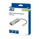 ACT AC7055 USB-C 3.0 Хъб (3× USB-A + Gigabit LAN), алуминиев корпус