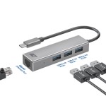 ACT AC7055 USB-C 3.0 Хъб (3× USB-A + Gigabit LAN), алуминиев корпус