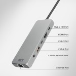 ACT USB-C-HDMI докинг станция, 4K / 8K 30Hz, 2.5G LAN,10G, USB-C/A 