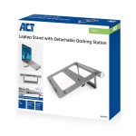 ACT алуминиева стойка за лаптоп с плавно регулируема височина и отделяща се USB-C докинг станция