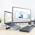ACT алуминиева стойка за лаптоп с плавно регулируема височина и отделяща се USB-C докинг станция