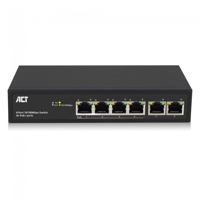 ACT AC4430 6-портов мрежов PoE+ суич, 10/100Mbps, 4x PoE+