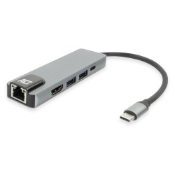 ACT AC7091 USB-C докинг станция с HDMI 4K@60Hz, Gigabit Ethernet, 2x USB-A и USB-C Power Delivery 100W