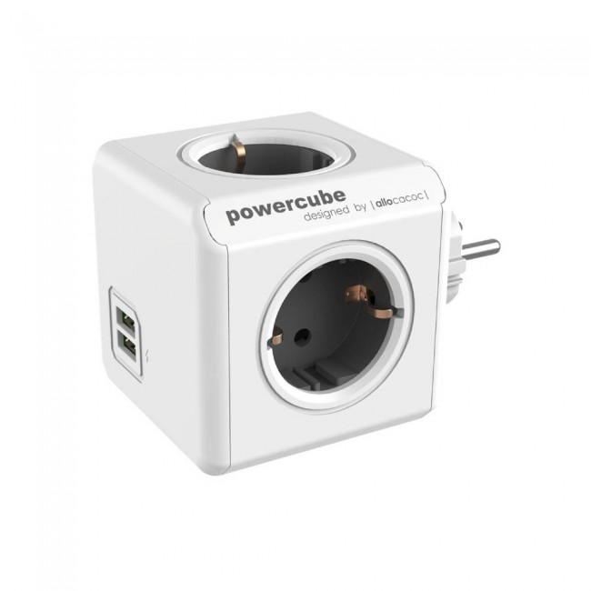 DesignNest PowerCube Original 1202GY разклонител, 4 гнезда, USB, сив (8718444085713)