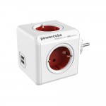 DesignNest PowerCube Original 1202RD разклонител, 4 гнезда, USB, червен (8718444085690)