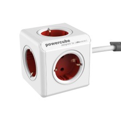 DesignNest PowerCube Extended 1300RD разклонител, 5 гнезда, 1.5м кабел, червен (8718444081142)