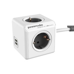 Allocacoc PowerCube Extended 1402GY разклонител, 4 гнезда, USB, 1.5м кабел, сив (8718444082194)