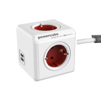 Allocacoc PowerCube Extended 1402RD разклонител, 4 гнезда, USB, 1.5м кабел, червен (8718444087038)