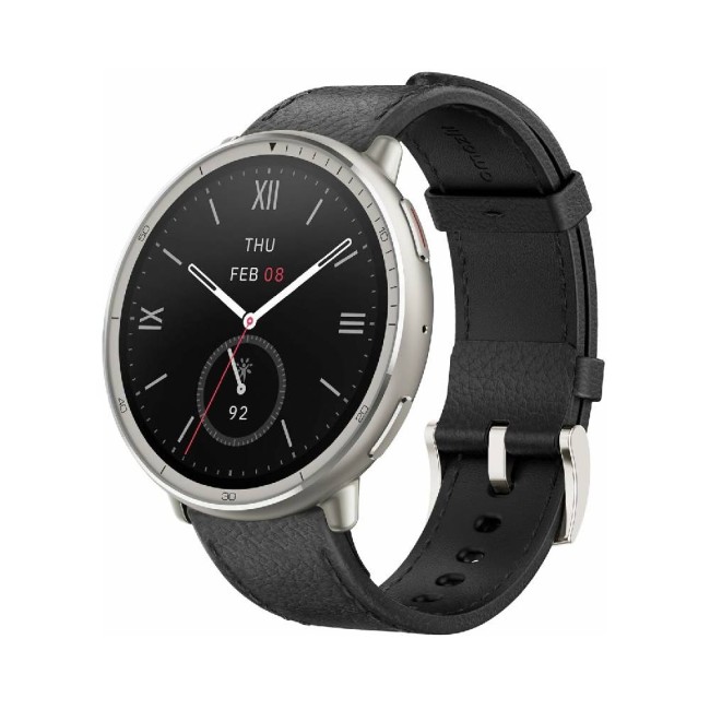 Amazfit Active 2 Premium смартчасовник, 44 mm, 1.32, кожена каишка, черен