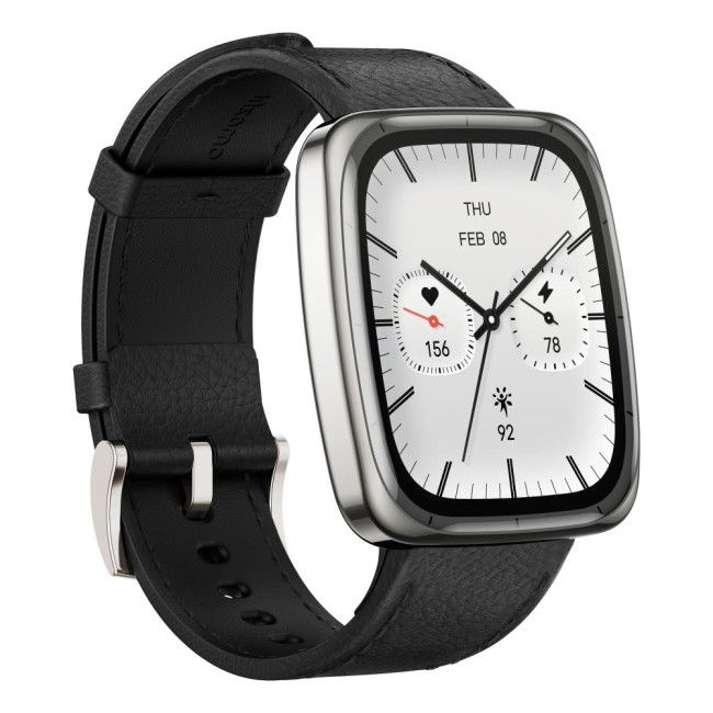 Amazfit ACTIVE 2 SQUARE NFC смартчасовник с кожена каишка, черен