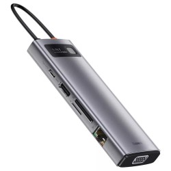 Baseus USB-C Metal Gleam 9 в1 (CAHUB-CU0G) мултифункционален хъб, тъмносив