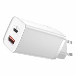 Baseus CCGAN2L-B02 GaN зарядно устройство 65W с USB-C и USB, бяло Baseus CCGAN2L-B02 GaN зарядно устройство 65W с USB-C и USB, бяло