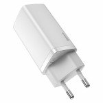 Baseus CCGAN2L-B02 GaN зарядно устройство 65W с USB-C и USB, бяло Baseus CCGAN2L-B02 GaN зарядно устройство 65W с USB-C и USB, бяло