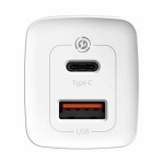 Baseus CCGAN2L-B02 GaN зарядно устройство 65W с USB-C и USB, бяло Baseus CCGAN2L-B02 GaN зарядно устройство 65W с USB-C и USB, бяло