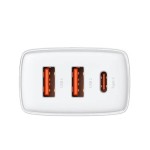 Baseus Compact Quick CCXJ-E02 мрежово зарядно устройство с 2×USB-A и USB-C, 30W, бяло Baseus Compact Quick CCXJ-E02 мрежово зарядно устройство с 2×USB-A и USB-C, 30W, бяло