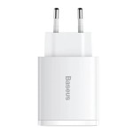 Baseus Compact Quick CCXJ-E02 мрежово зарядно устройство с 2×USB-A и USB-C, 30W, бяло Baseus Compact Quick CCXJ-E02 мрежово зарядно устройство с 2×USB-A и USB-C, 30W, бяло
