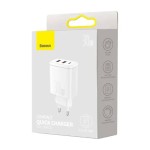 Baseus Compact Quick CCXJ-E02 мрежово зарядно устройство с 2×USB-A и USB-C, 30W, бяло Baseus Compact Quick CCXJ-E02 мрежово зарядно устройство с 2×USB-A и USB-C, 30W, бяло
