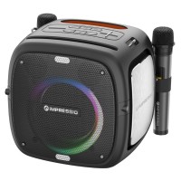 C-TECH Impressio Qubis преносима караоке колона с два безжични микрофона, 80 W, IPX6, RGB осветление, TWS