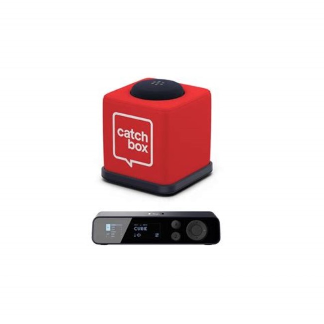Catchbox Plus микрофонна система с 2-канален Hub DSP приемник, 1 Cube микрофон с включени зарядни, персонализируема
