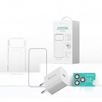 Devia 4-в-1 комплект за iPhone 17 Pro с 30W GaN PD зарядно, MagSafe калъф и стъклени протектори