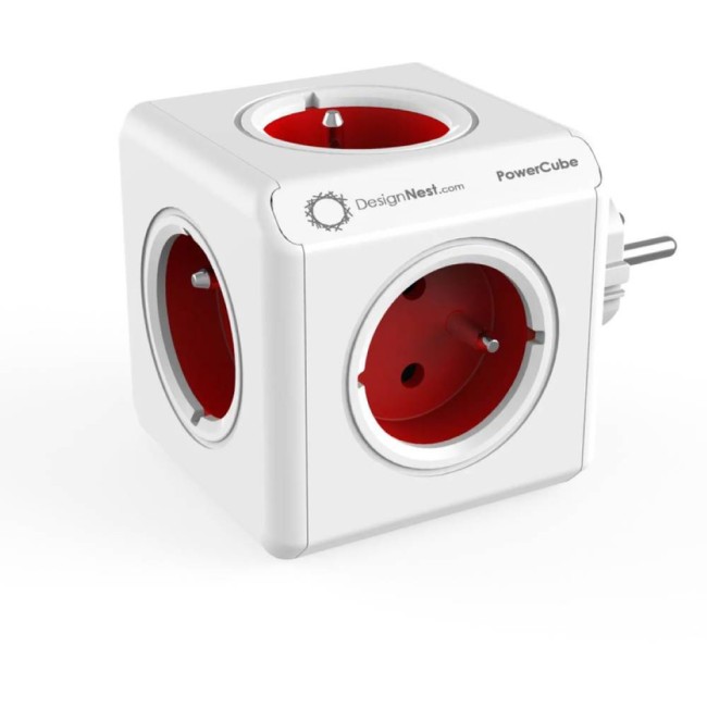 DesignNest PowerCube Original 1100RD разклонител, 5 гнезда, червен (8718444085652)