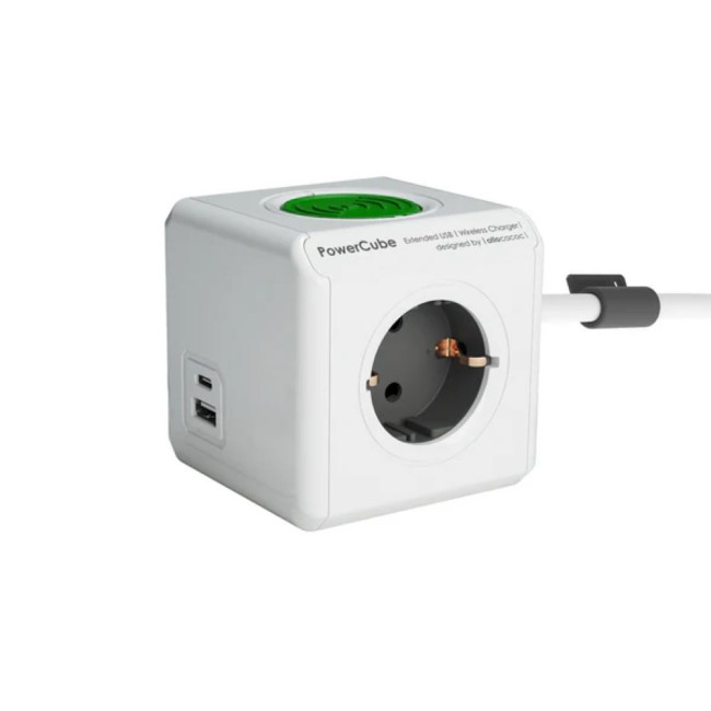 DesignNest PowerCube Extended 11092 разклонител с безжично зарядно, 4 гнезда, USB A+C, 1.5м. кабел