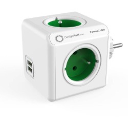 DesignNest PowerCube Original 1202GN разклонител, 4 гнезда, USB, зелен (8718444085737)