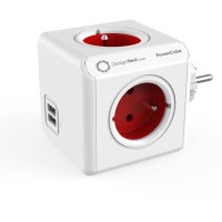 DesignNest PowerCube Original 1202RD разклонител, 4 гнезда, USB, червен (8718444085690)