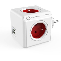 DesignNest PowerCube Original 1202RD разклонител, 4 гнезда, USB, червен (8718444085690)