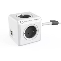DesignNest PowerCube Extended 1402GY разклонител с 4 гнезда, 2 USB порта и кабел 1,5 м, сив