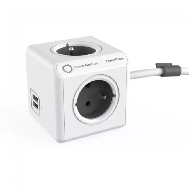 DesignNest PowerCube Extended 1402GY разклонител с 4 гнезда, 2 USB порта и кабел 1,5 м, сив DesignNest PowerCube Extended 1402GY разклонител с 4 гнезда, 2 USB порта и кабел 1,5 м, сив