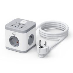 Ewent EW3863 Power Tower разклонител с 3 гнезда, USB-A и USB-C PD портове, защита от пренапрежение и детска защита
