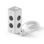 Ewent EW3864 Power Tower Block вертикален разклонител с 8 контакта, 2 USB-A и 2 USB-C PD порта, защита от пренапрежение и детска защита