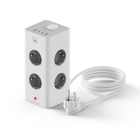 Ewent EW3864 Power Tower Block вертикален разклонител с 8 контакта, 2 USB-A и 2 USB-C PD порта, защита от пренапрежение и детска защита