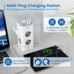 Ewent EW3864 Power Tower Block вертикален разклонител с 8 контакта, 2 USB-A и 2 USB-C PD порта, защита от пренапрежение и детска защита