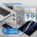 Ewent EW3864 Power Tower Block вертикален разклонител с 8 контакта, 2 USB-A и 2 USB-C PD порта, защита от пренапрежение и детска защита