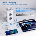 Ewent EW3864 Power Tower Block вертикален разклонител с 8 контакта, 2 USB-A и 2 USB-C PD порта, защита от пренапрежение и детска защита