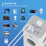 Ewent EW3864 Power Tower Block вертикален разклонител с 8 контакта, 2 USB-A и 2 USB-C PD порта, защита от пренапрежение и детска защита